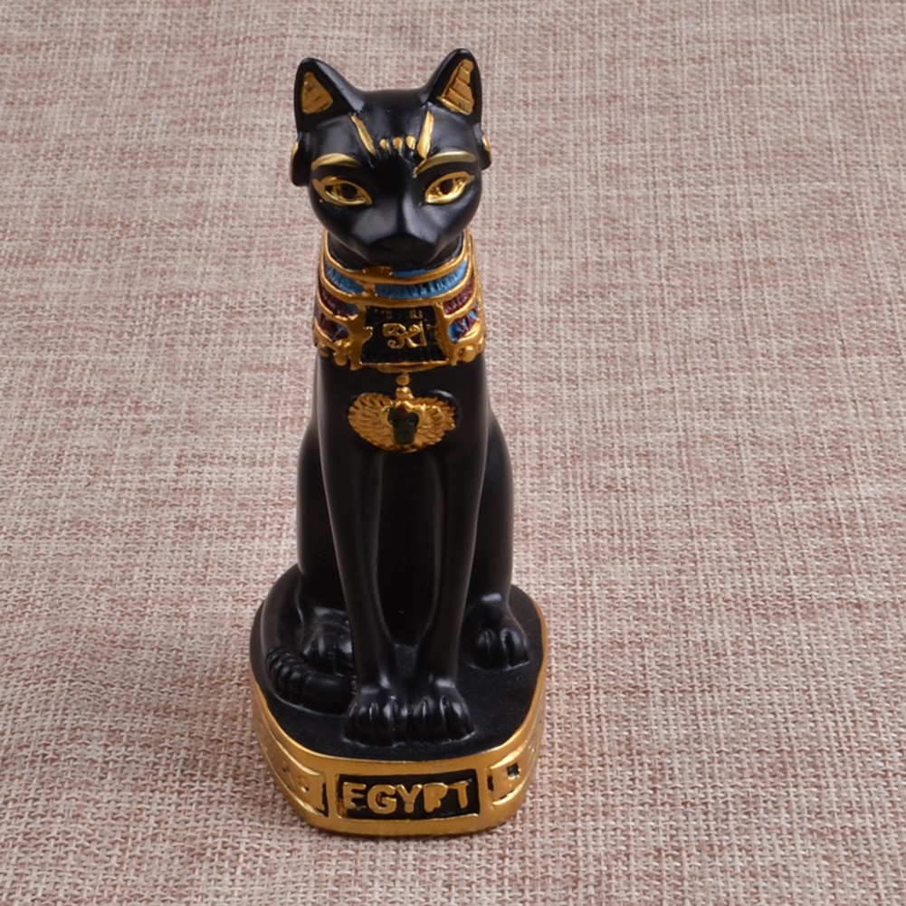 Statuette chat égyptien Bastet noir et or — cabinet de curiosités Curiosa