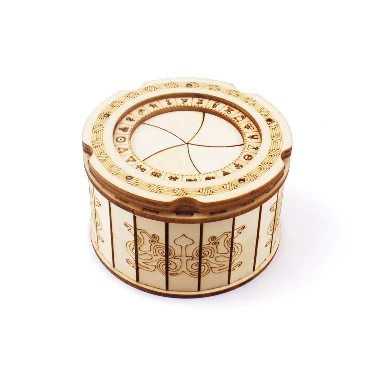 Boîte-énigme en bois à mécanisme secret — cabinet de curiosités Curiosa