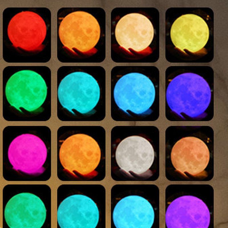 Les 16 couleurs LED disponibles pour la lampe lune en lévitation : rouge, orange, jaune, vert, cyan, bleu, violet, magenta, blanc et plus