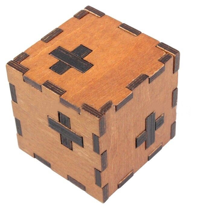 Boîte puzzle impossible en bois — cube casse-tête à mécanisme de croix, cabinet de curiosités Curiosa