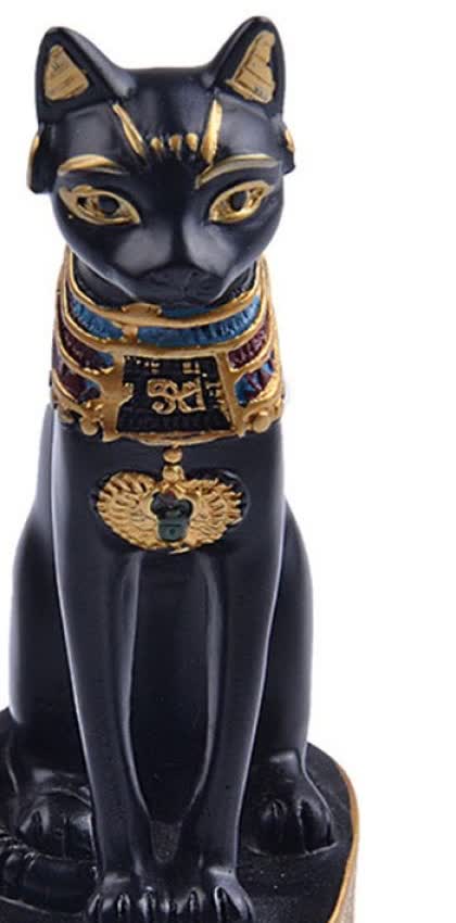 Statuette chat égyptien Bastet noir et or — cabinet de curiosités Curiosa