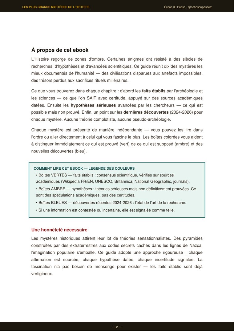 Page 2 de l'ebook — comment lire l'ebook, légende des couleurs