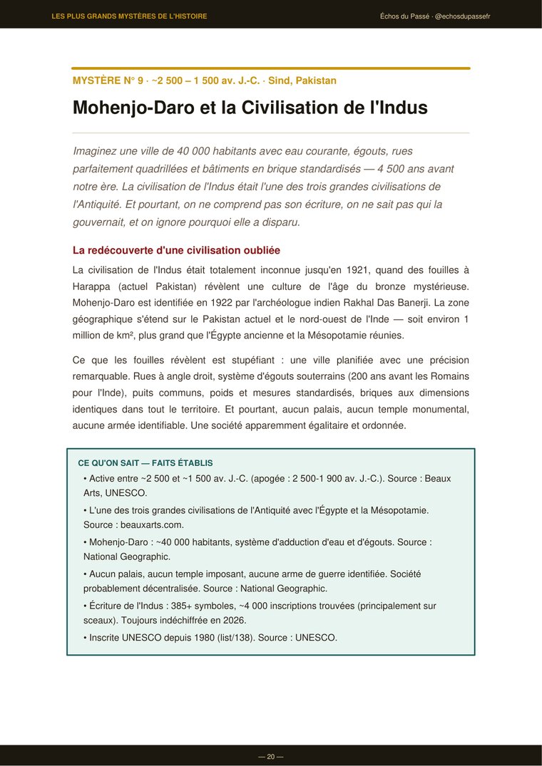 Page 20 de l'ebook — Mystère de Mohenjo-Daro, faits établis